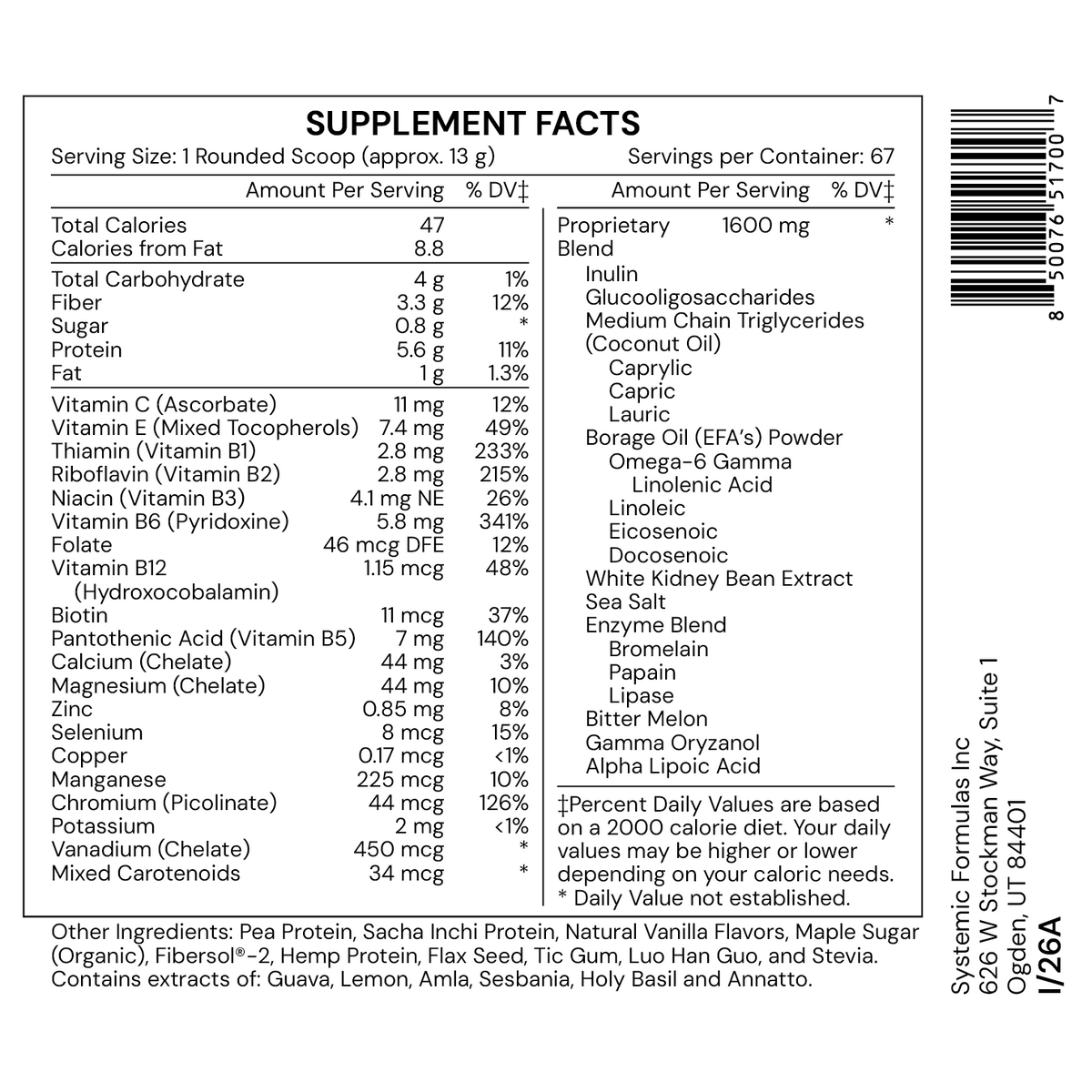 Systemic Formulas Metabo-Shake Vanilla