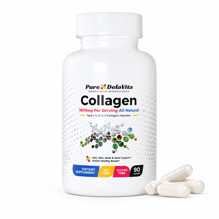 Pure DelaVita Multi-Collagen Peptides 1800mg (90 Capsules)
